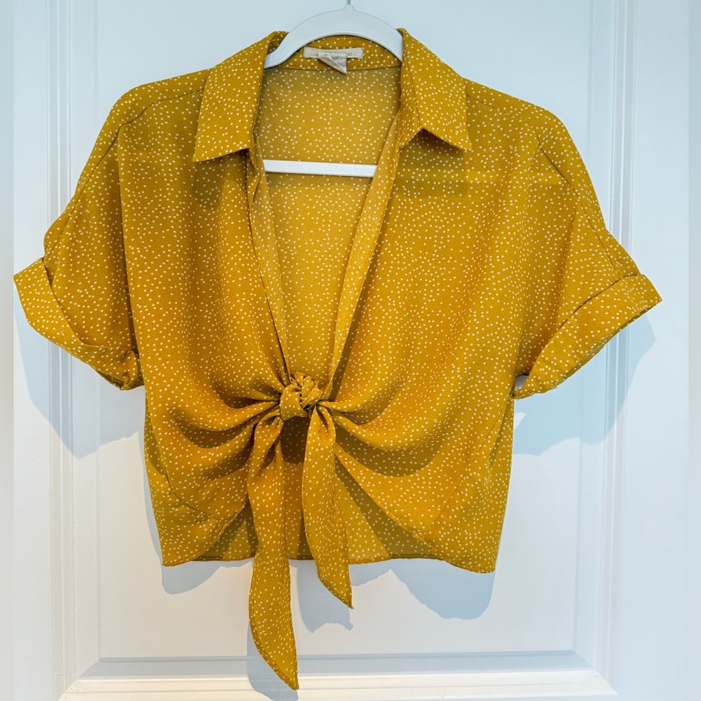 Urban Outfitters Yellow Polka Dot Tie-Front Blouse
